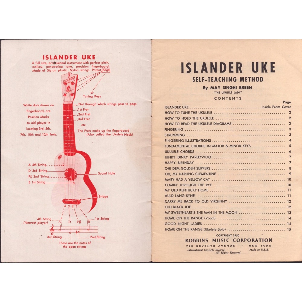Vintage 1950 Islander Uke Self-Teaching Method May Singhi Breen Ukulele Book - Picture 3 of 3
